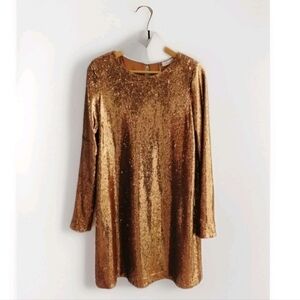 Ramy Brook Womens Size Small Hallie Copper Sequin Long Sleeve Shift Dress
